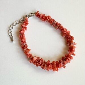 Genuine Eaten Red Coral Beaded Bracelet Adjustable 6.5” to 8”